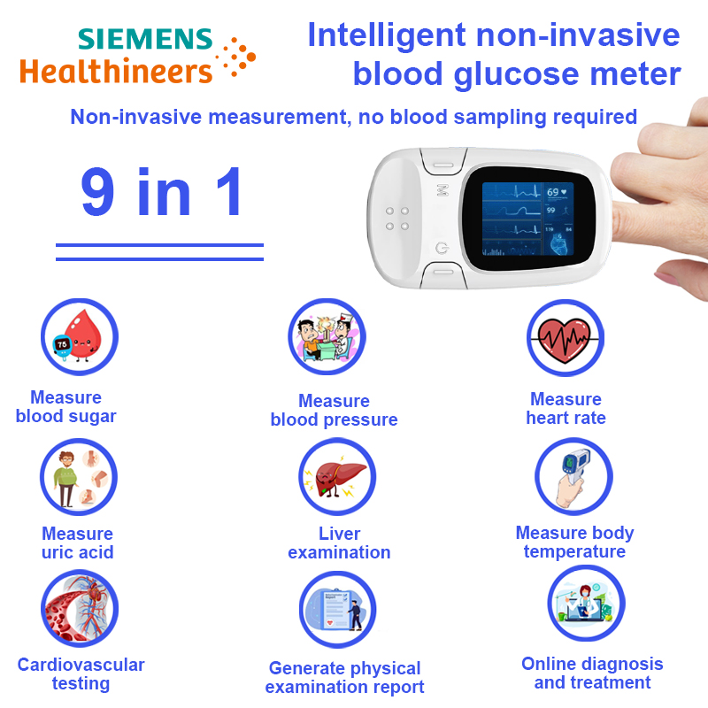 【9-in-1】 Pažangus ir neinvazinis gliukozės kiekio kraujyje matuoklis (neinvazinis gliukozės kiekio kraujyje matavimas + kraujospūdžio matavimas + šlapimo rūgšties matavimas + kūno temperatūros matavimas + fizinės apžiūros ataskaitos generavimas + internetinė diagnostika ir gydymas + gliukozės kiekio kraujyje tyrimas). kepenų funkcija + širdies ir kraujagyslių tyrimai + širdies ritmo matavimas)